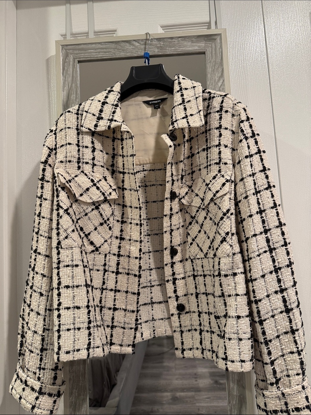 Express Cream and Black Tweed sequins Shacket Jacket